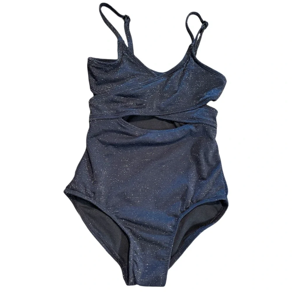 Art‎ Class Girls Metallic Black Cutout One Piece Swimsuit Size S 6/7